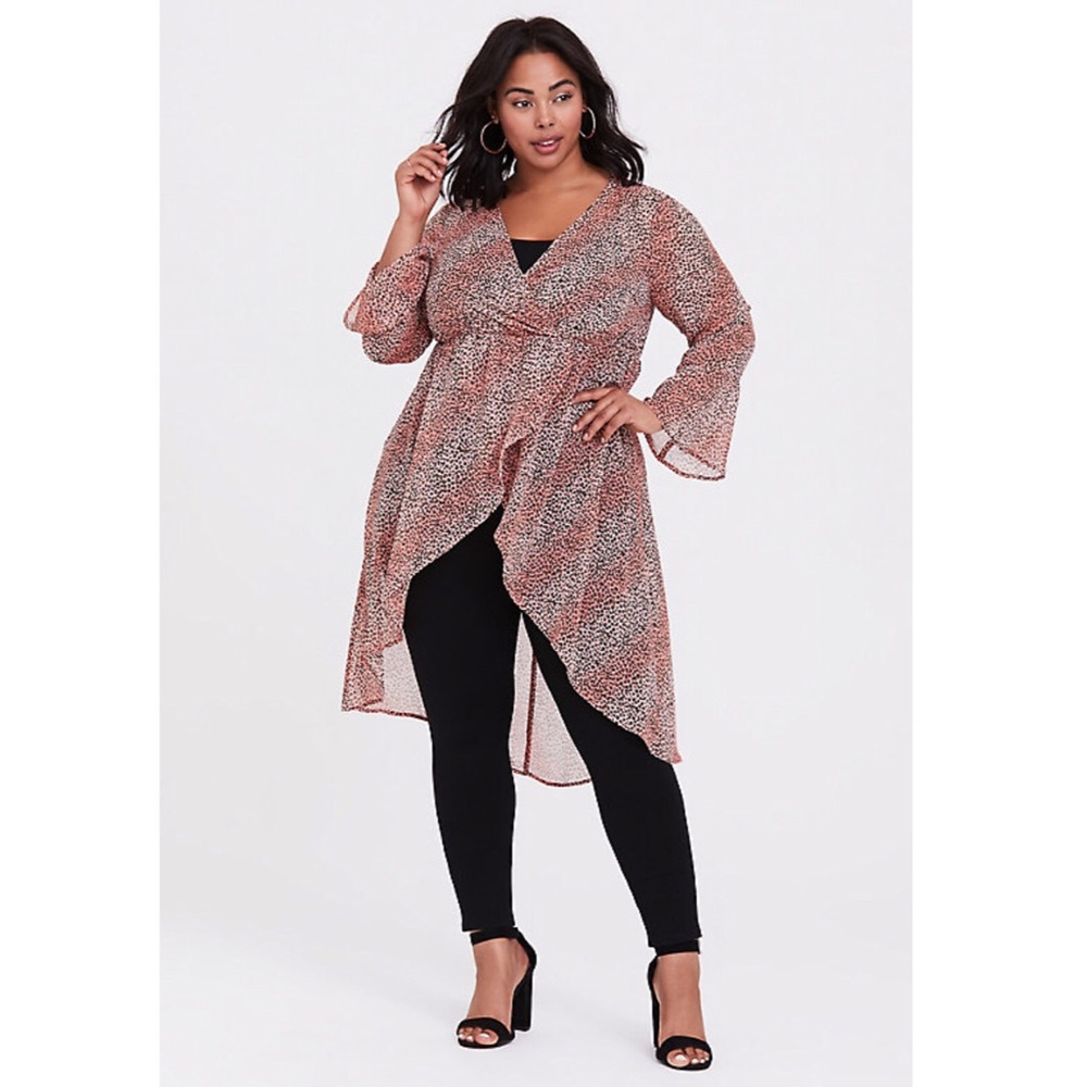 Torrid Pink Leopard Chiffon Bell Sleeve Babydoll